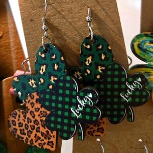 St. Patty's Shamrock Cheetah Fish Hook Earrings